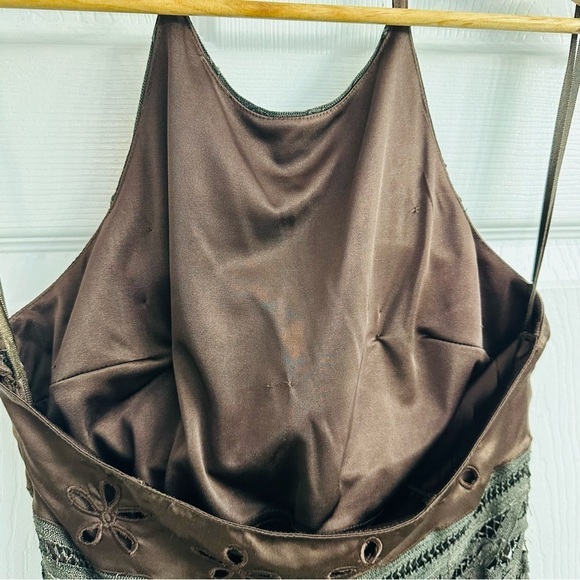 Vintage Cache Dress Midi Halter Lace Brown Black Boho Cocktail Size Extra Small - Picture 5 of 5